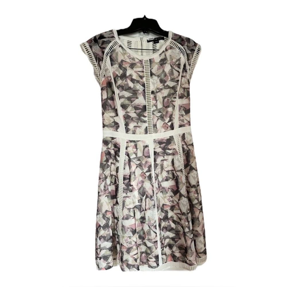 2/$20 - Elegant Geometric Print Dress - White and Pink.